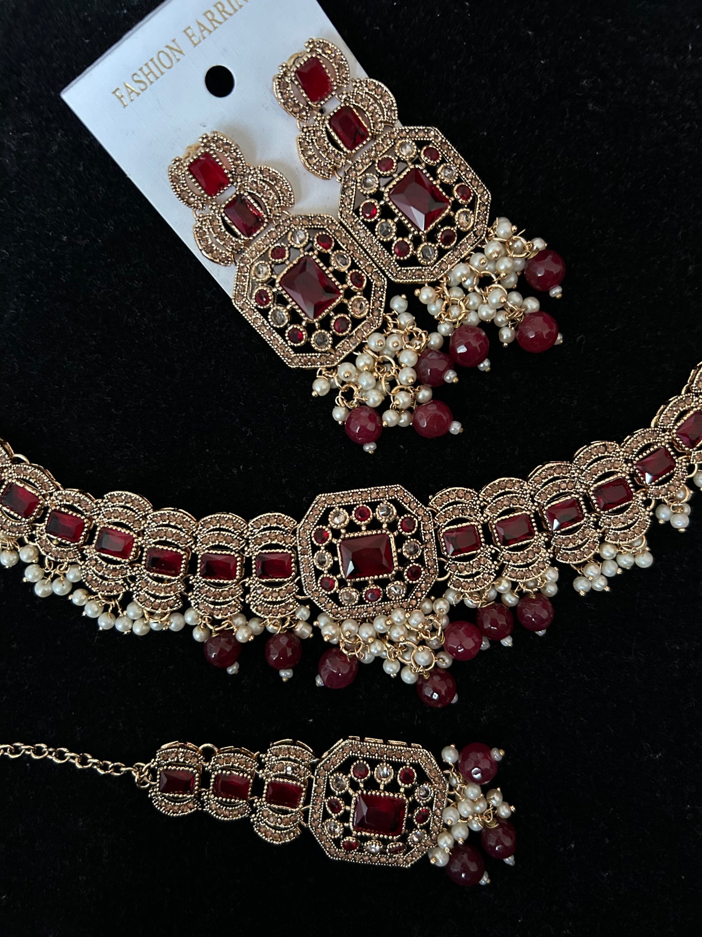 Red necklace set | necklace set | gold necklace