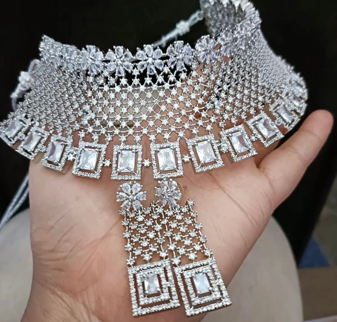 Ad collar necklace set | silver necklace set | ad necklace set | ad choker