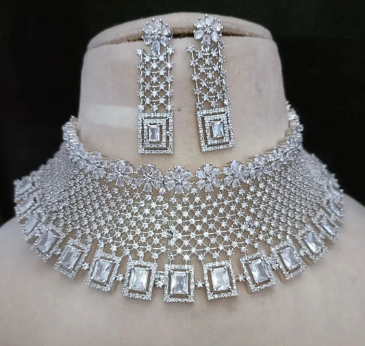 Ad collar necklace set | silver necklace set | ad necklace set | ad choker